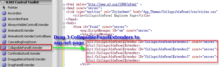 Figure 12. 3 CollapsiblePanelExtenders in the page.