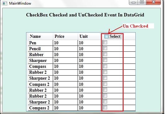 UnChecked Event in Data Grid