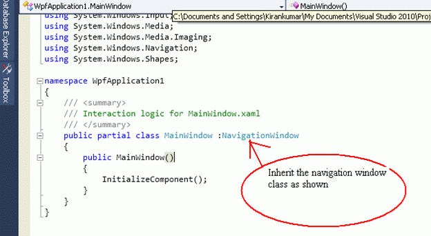 navigation window class in WPF