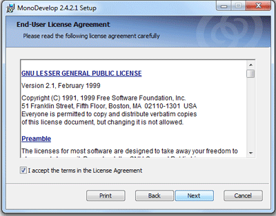Accept the license for monodevelop