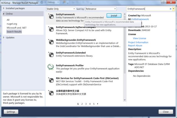 Entity Framework package