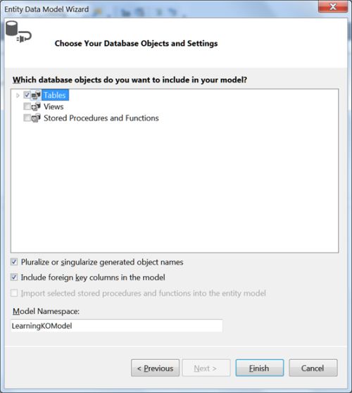 tables to be added to the model