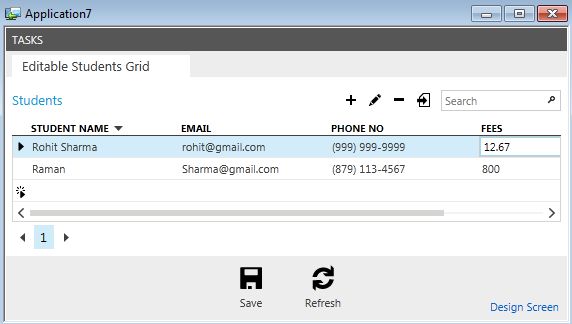 Output for Editable Grid Screen