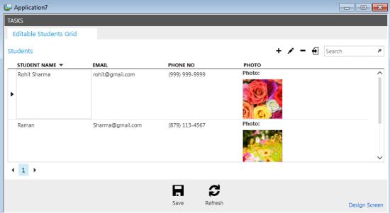Editable student grid output with label at Top