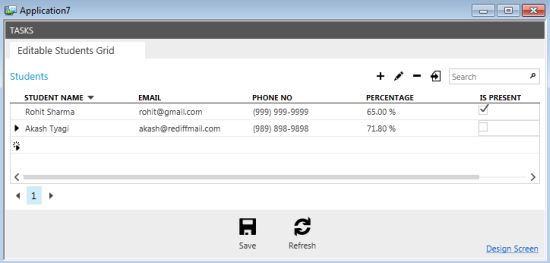 Screen output consisting of Checkbox
