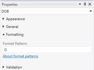 Property Window With G format