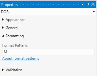 Property Window With M format