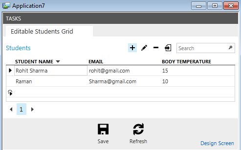 output of editable grid screen