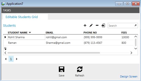 Output for editable Screen