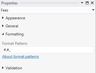 Format Pattern property window using hash and comma