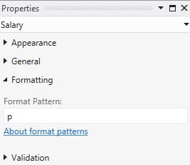 p Format Pattern properties