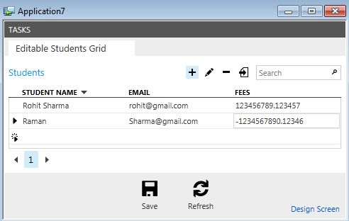 Output of Editable Grid screen