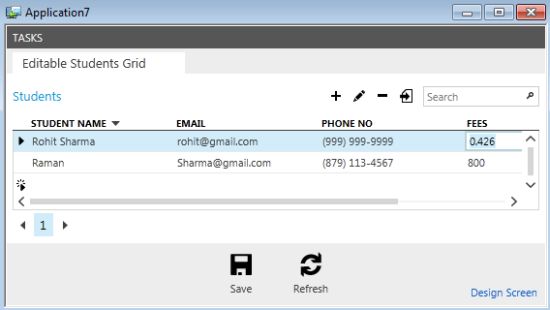 Output of Editable Grid Screen using  Digit placeholder