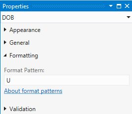 U format Pattern Property Window