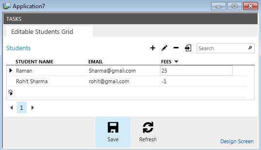 Output of Editable Grid Screen