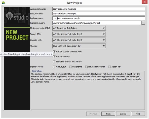 CreateProjectJsonParsing