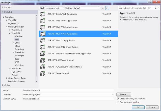 Select MVC4 Application