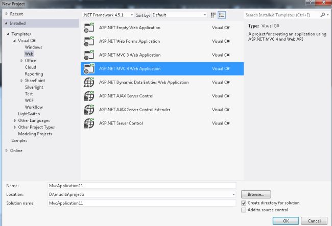 Select MVC4 Web Application