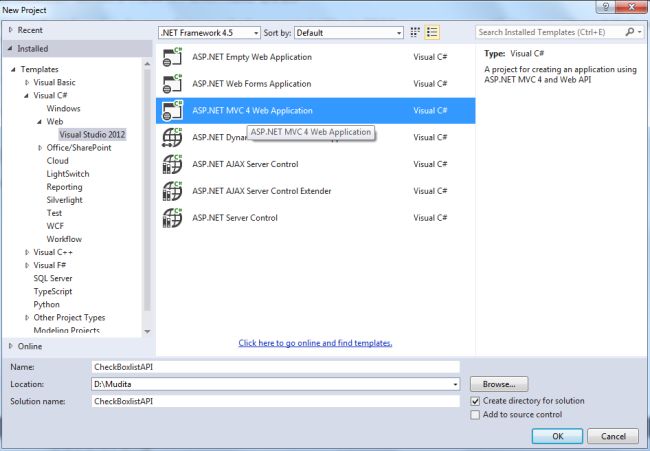 Select MVC4 Application