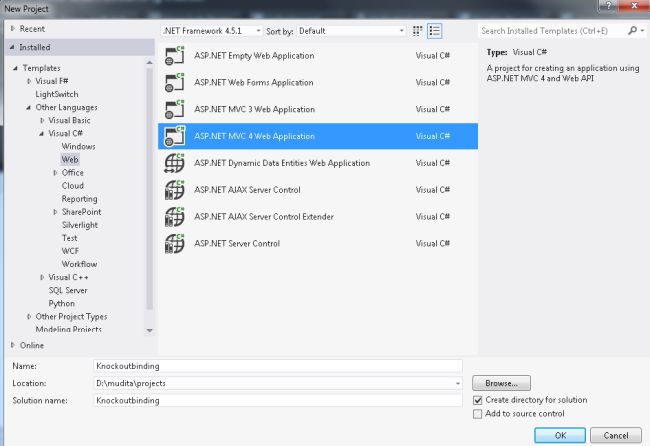 Select MVC4 Application