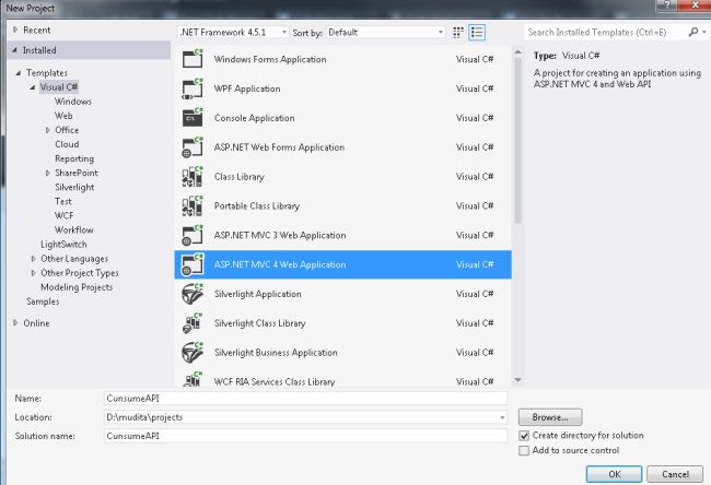 Select MVC4 Application