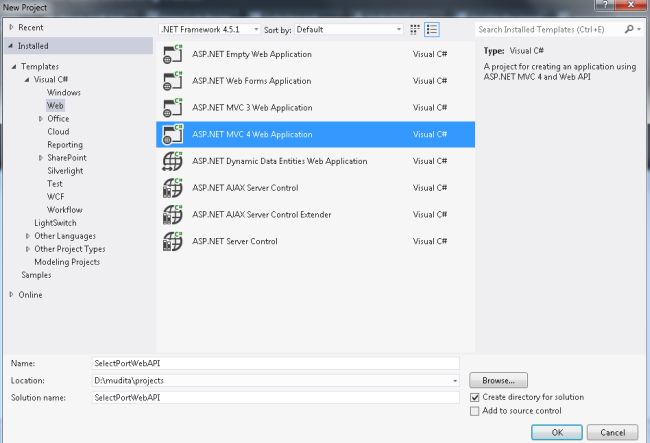 Select MVC4 Application