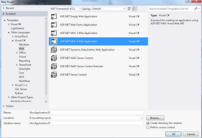 Select MVC4 application