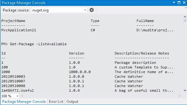 Find list of Available package
