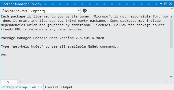 Package  Manage Console Window
