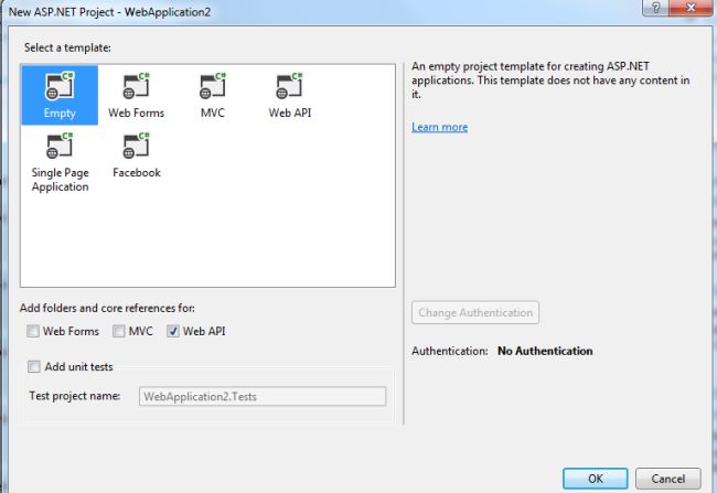 Select Empty Template with Web API