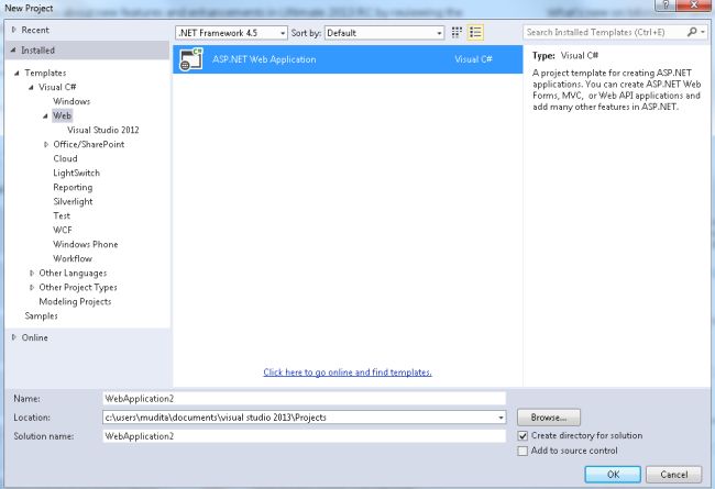 Select ASP.NET Web Application