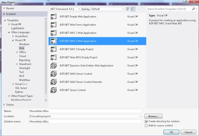 Select MVC4 application