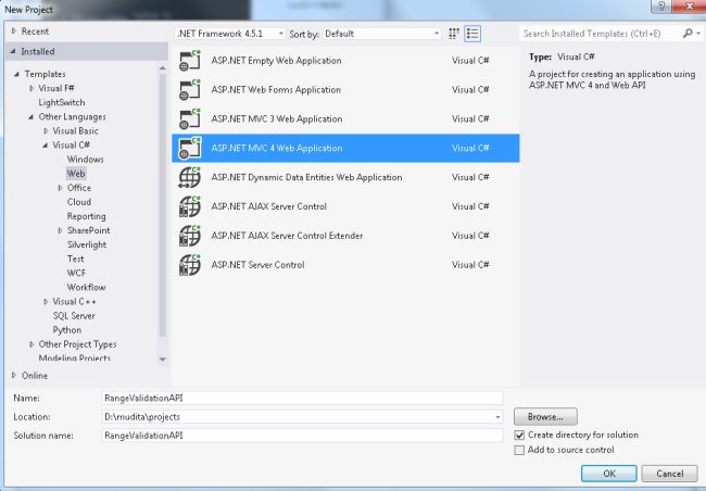Select MVC4 Application