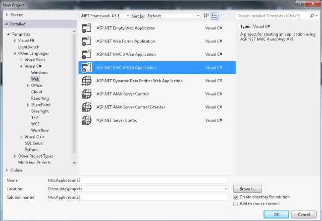 Select MVC4 Application