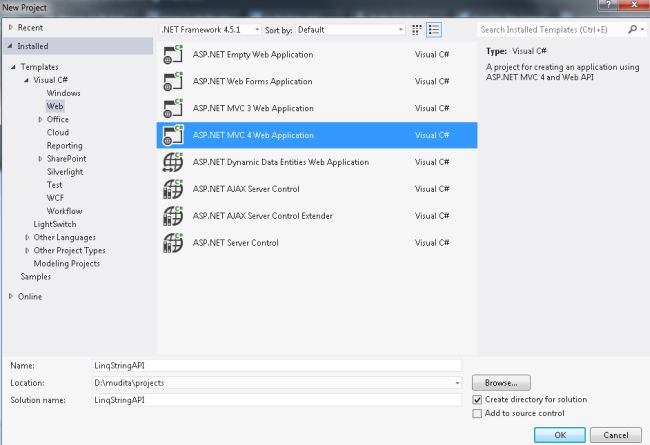 Select MVC4 Application