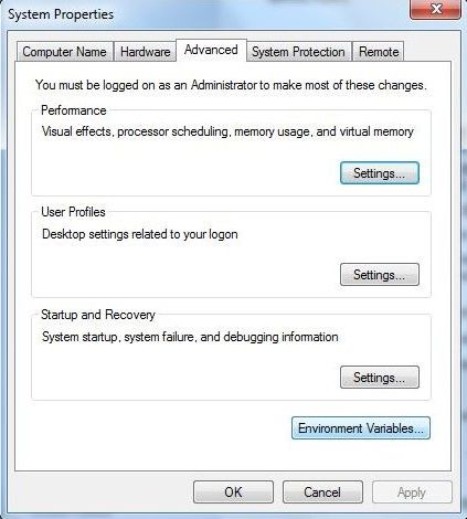 go to environment variables
