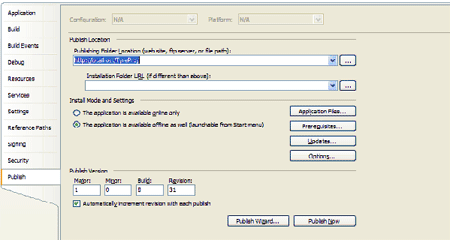 configure ClickOnce Options