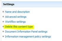 Delete the existing content type