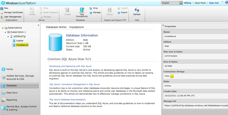 Windows Azure connect to SQ LAzure