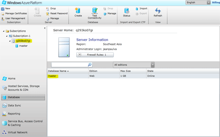 database of SQL Azure