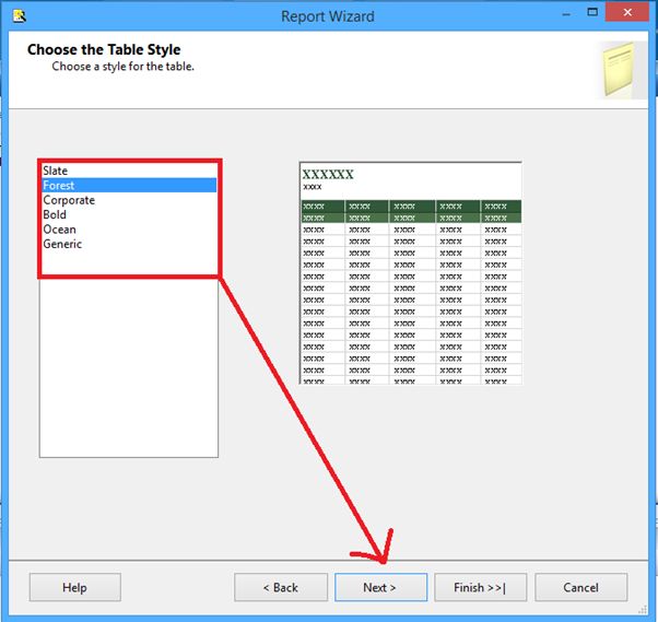 Choose the table style