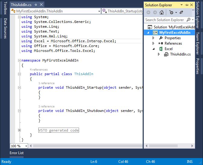 AddIn Class in Visual Studio 2013
