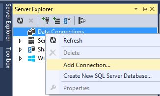 Adding NewConnection in Visual Studio 2013