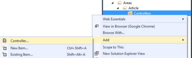 Adding Controller for Area