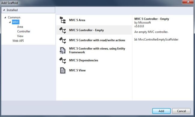 Add Scaffold in MVC 5