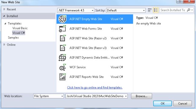 Create Empty Web Site