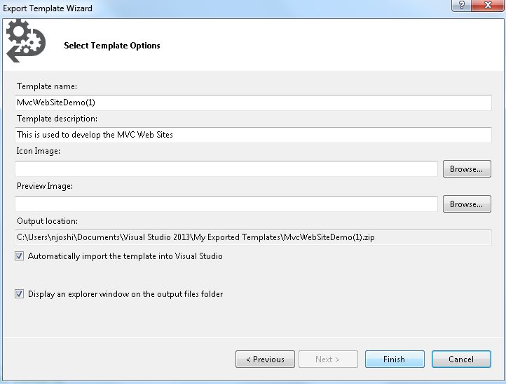 Export Template Wizard in Visual Studio