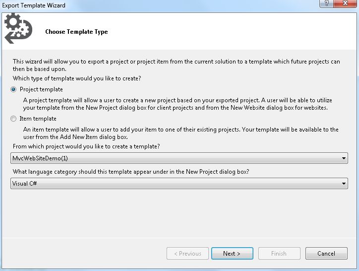 WebSite in Export Template Wizard