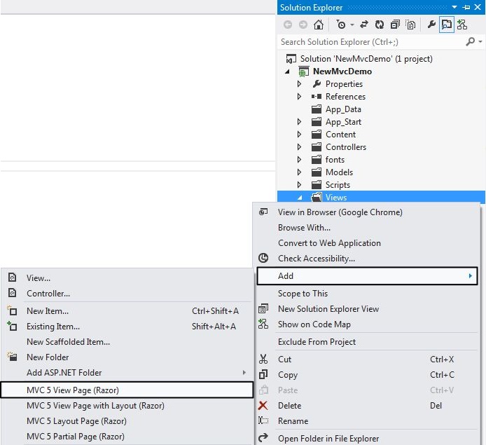 Add Mvc 5 Razor Page