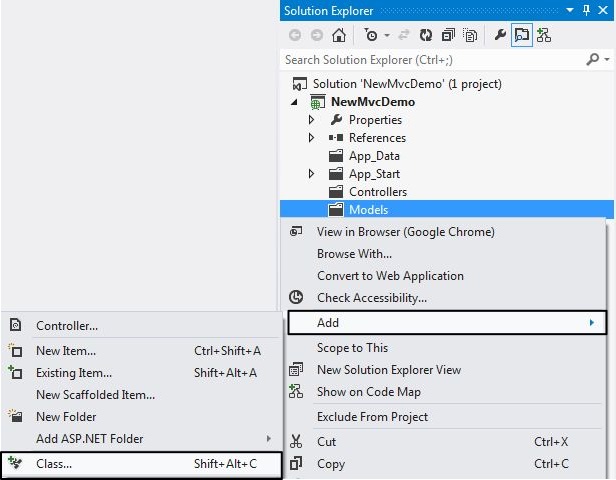 Adding Model Class in VS 2012